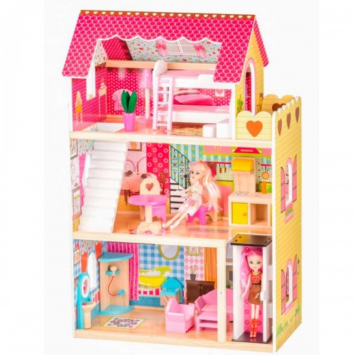 Деревянный кукольный дом с лифтом + мебель Ecotoys 4120