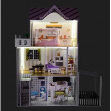 Ігровий ляльковий будиночок для барбі FunFit Kids 3045 + тераса + 2 ляльки LED підсвітка