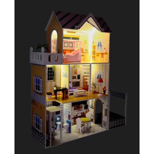 Кукольный домик игровой для Барби FunFit Kids 3045 + тераса + 2 куклы LED подсветка 